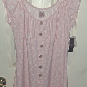 No Boundaries Pink and White Cap Sleeve Blouse